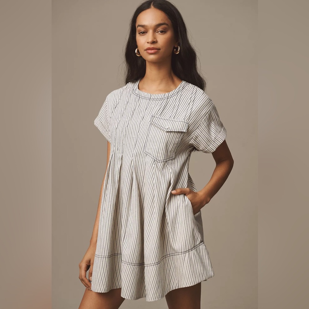 Anthropologie Pilcro Short-Sleeve Denim Mini Swing Dress